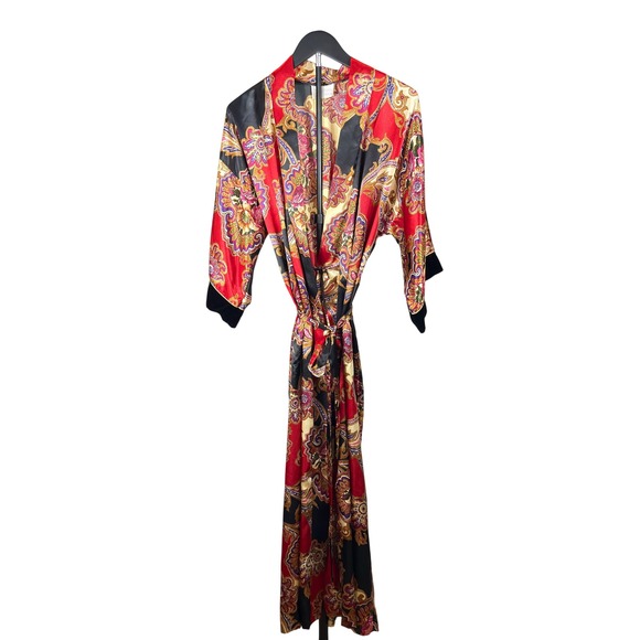california dynasty Other - California Dynasty Robe Womens OS Red Paisley Satin Belted Loungewear Vintage